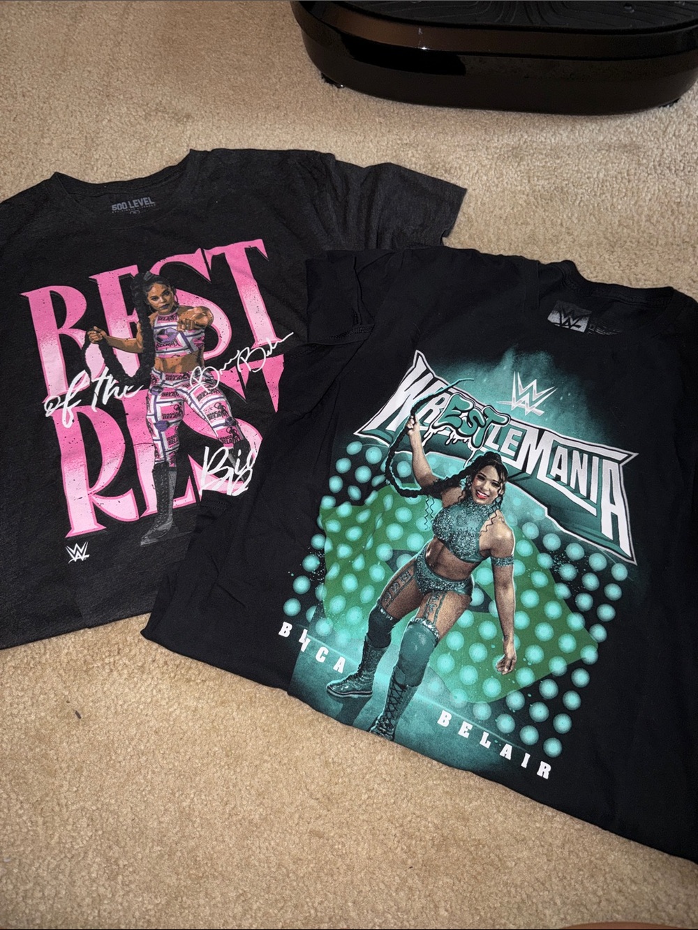 WWE Black Tee with Teal & Pink Bianca Belair Graphics
